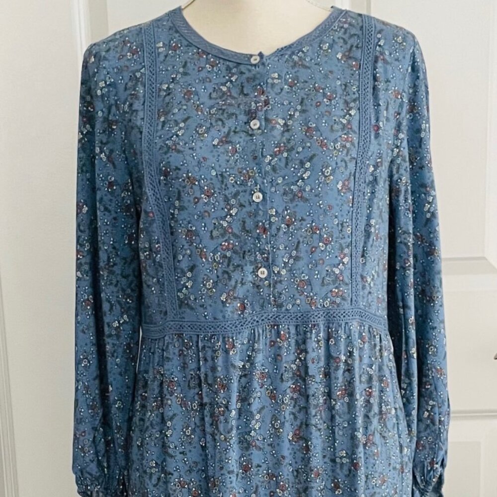 MAX STUDIO BLUE FLOWERED PRAIRIE DRESS - SIZE MED- TAGS ON